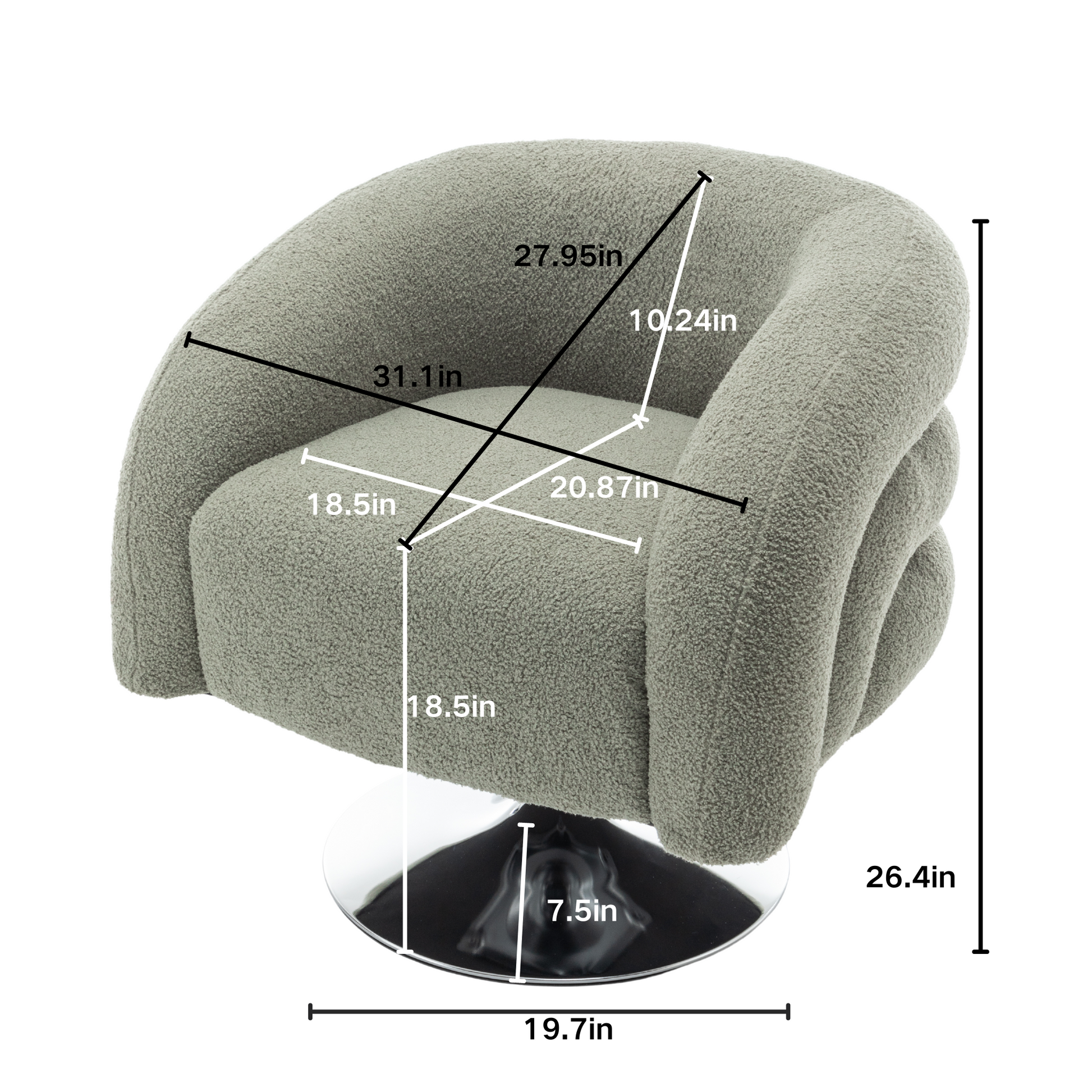 Modern Style Emerald Single Swivel Sofa Chair, Teddy Upholstered Single Sofa With Round And Fluffy Reading Chair, Suitable For Living Room, Bedroom, Corner. Emerald Bedroom Modern Wood