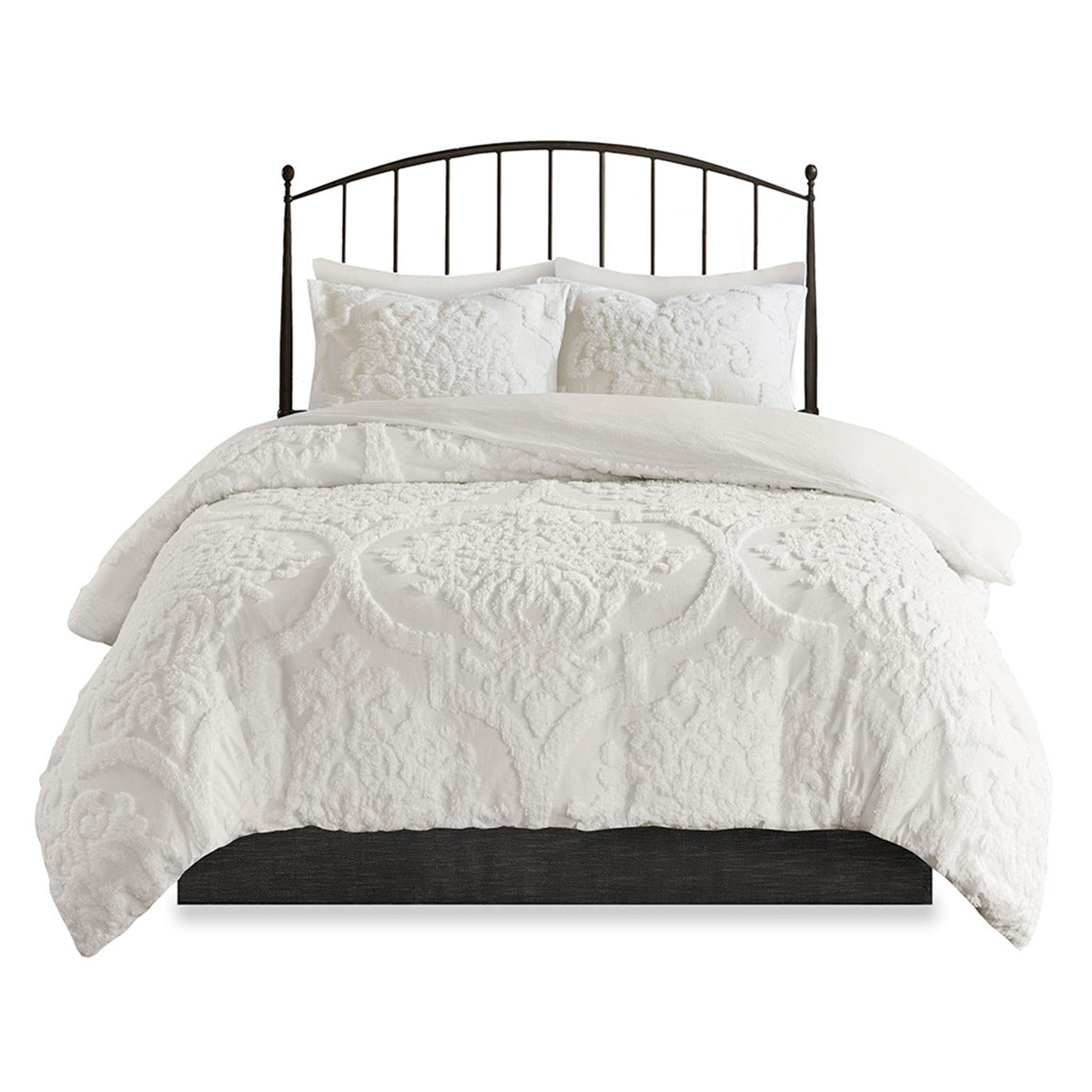 3 Piece Tufted Cotton Chenille Da Comforter Set Off White Full Queen Full Off White Cotton