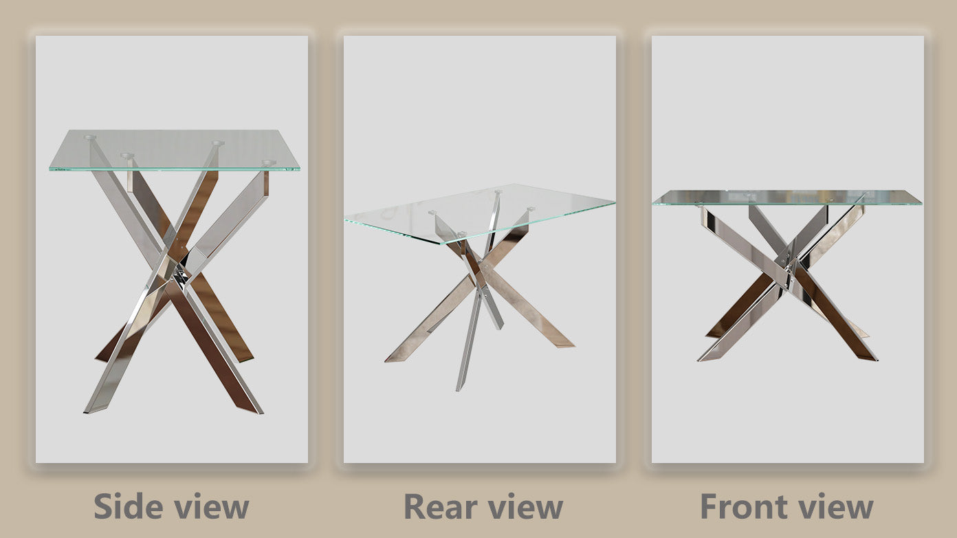 47.2 Inch Modern Minimalist Tempered Glass Coffee Table, Metal Leg Rectangular Dining Table, Transparent Glass Living Room Dining Table, 47.2 Inch X27.5 Inch 29.5 Inch Small Space Suitable