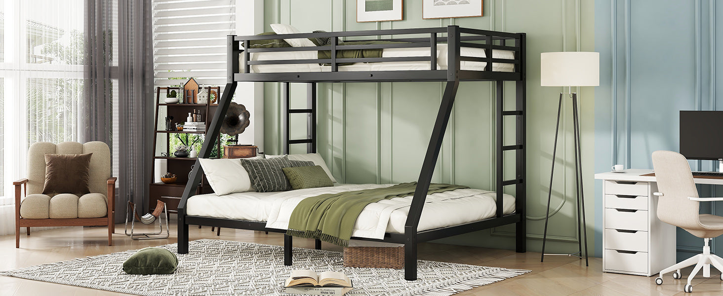 Metal Twin Xl Over Queen Bunk Bed For Teens And Adults,Space Saving Noise Reduced No Box Spring Needed,Black Twin Xl Black Metal