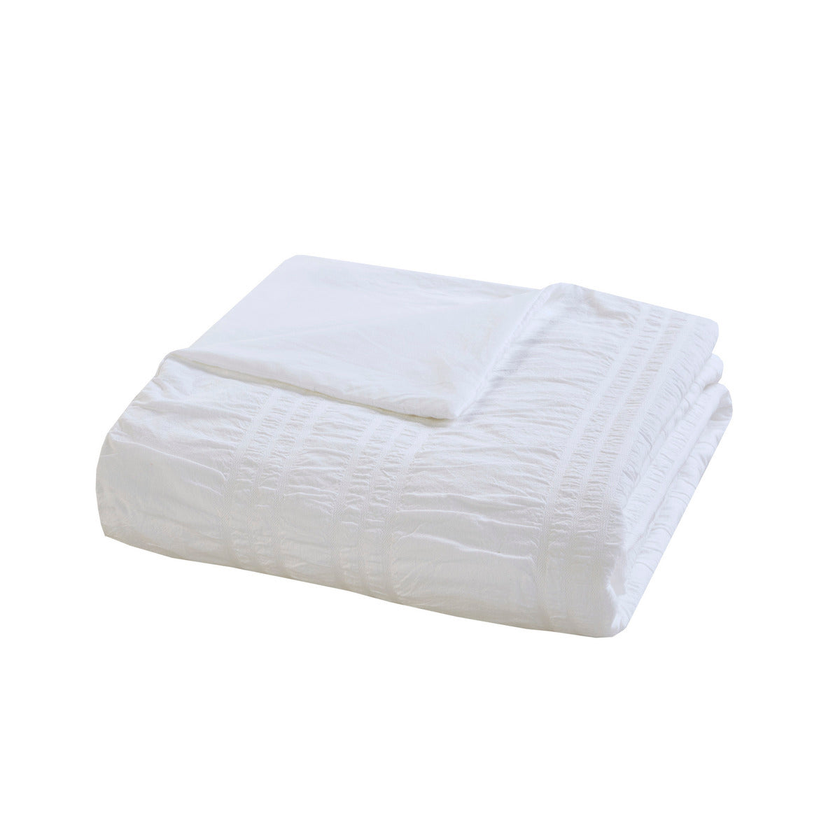 4 Piece Cotton Seersucker Duvet Cover Set King White Cotton