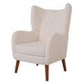 Mid Century Accent Chair, Ivory White, Modern Retro Club Chair, Birch Frame, Upholstered Teddy Wool Fabric, Single Sofa Armchair For Small Spaces, Living Room, Bedroom, Reading Corner, Balcony,Office Ivory White Espresso Primary Living Space