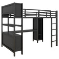 Metal Loft Bed With Wardrobe And L Shaped Desk, Full Size Loft Bed With Storage Cubes And Shelves, Heavy Duty Loft Bed For Kids Teens Adults, Black Full Black Metal
