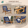 Outsunny Patio Acacia Wood Adirondack Chair, Modern Wood Fire Pit Chair With Pp Rope Weave, Coconino Lounge Chair With High Backrest Support, Dark Blue Blue Wood