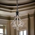 13 Inch 1 Light Chandelier, Classic Fir Wood Scrollwork, Iron, White, Black White Black Metal & Wood