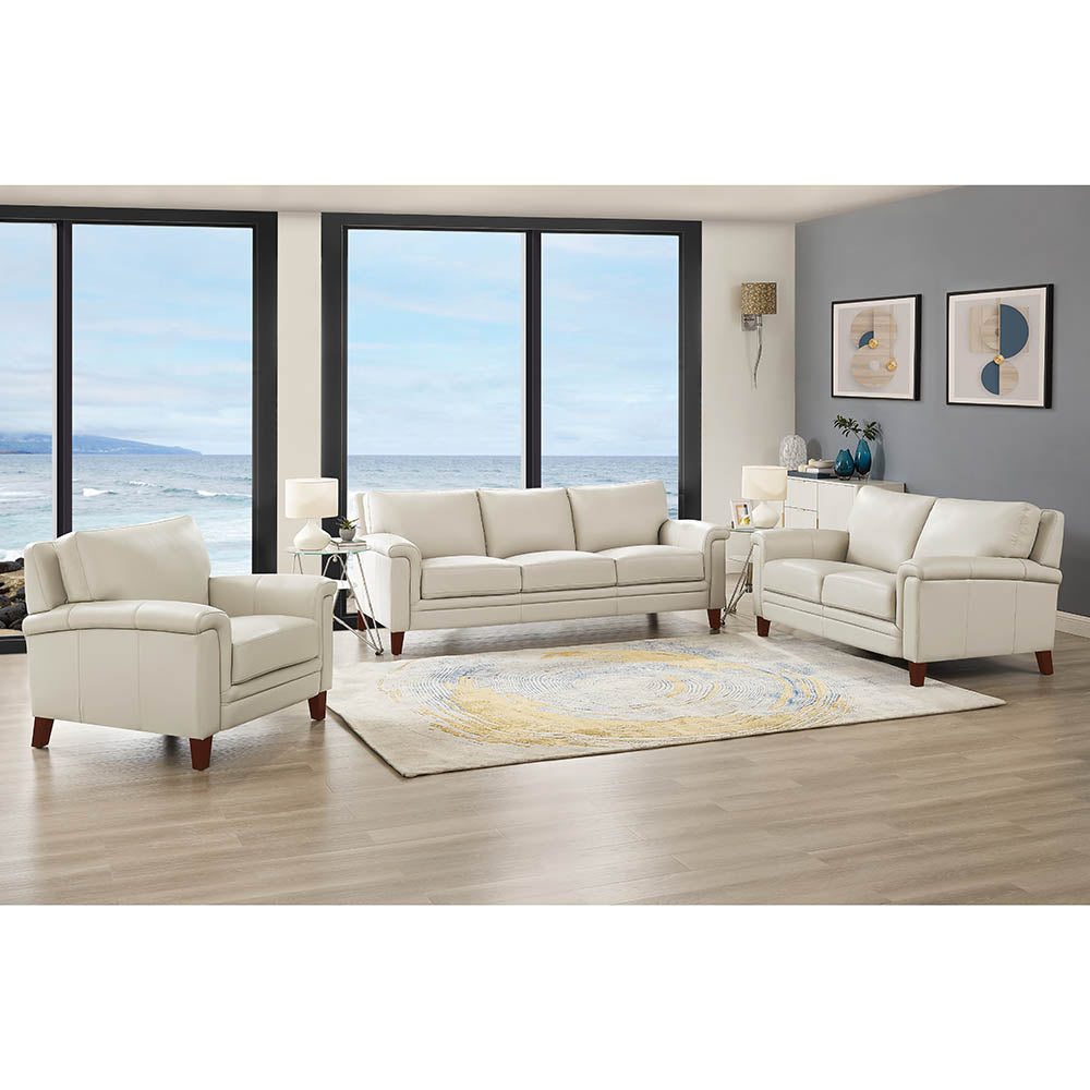 Westcott Leather Sofa Beige Memory Foam Genuine Leather 3 Seat