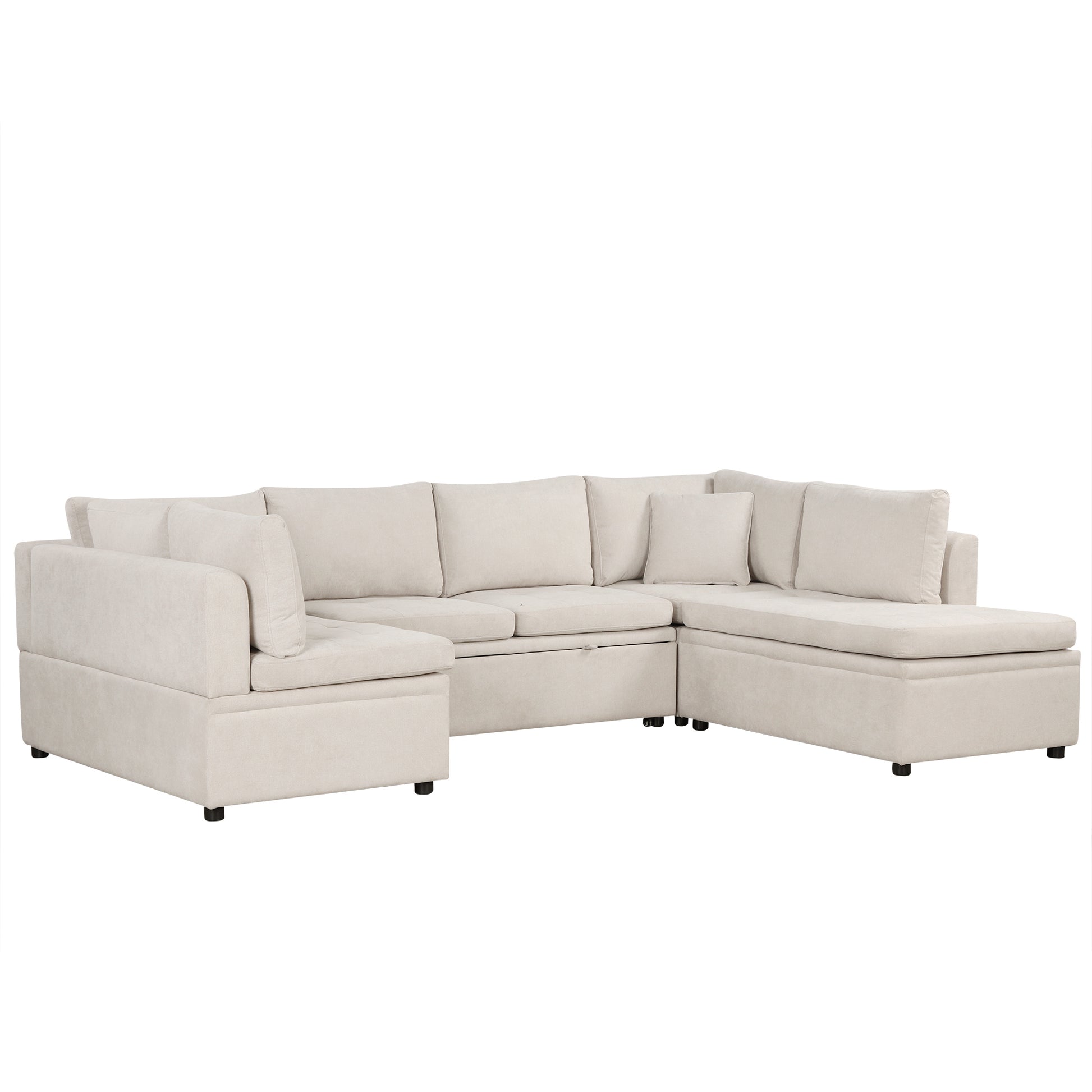 117.3" Oversized Sectional Sofa U Shaped Sofa Couch Pull Out Sofa Bed With Two Throw Pillows For Living Room, Beige Beige Foam Chenille 4 Seat