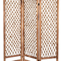 3 Panel Traditional Foldable Screen With Rope Knot Design, Brown Brown Wood Fabric