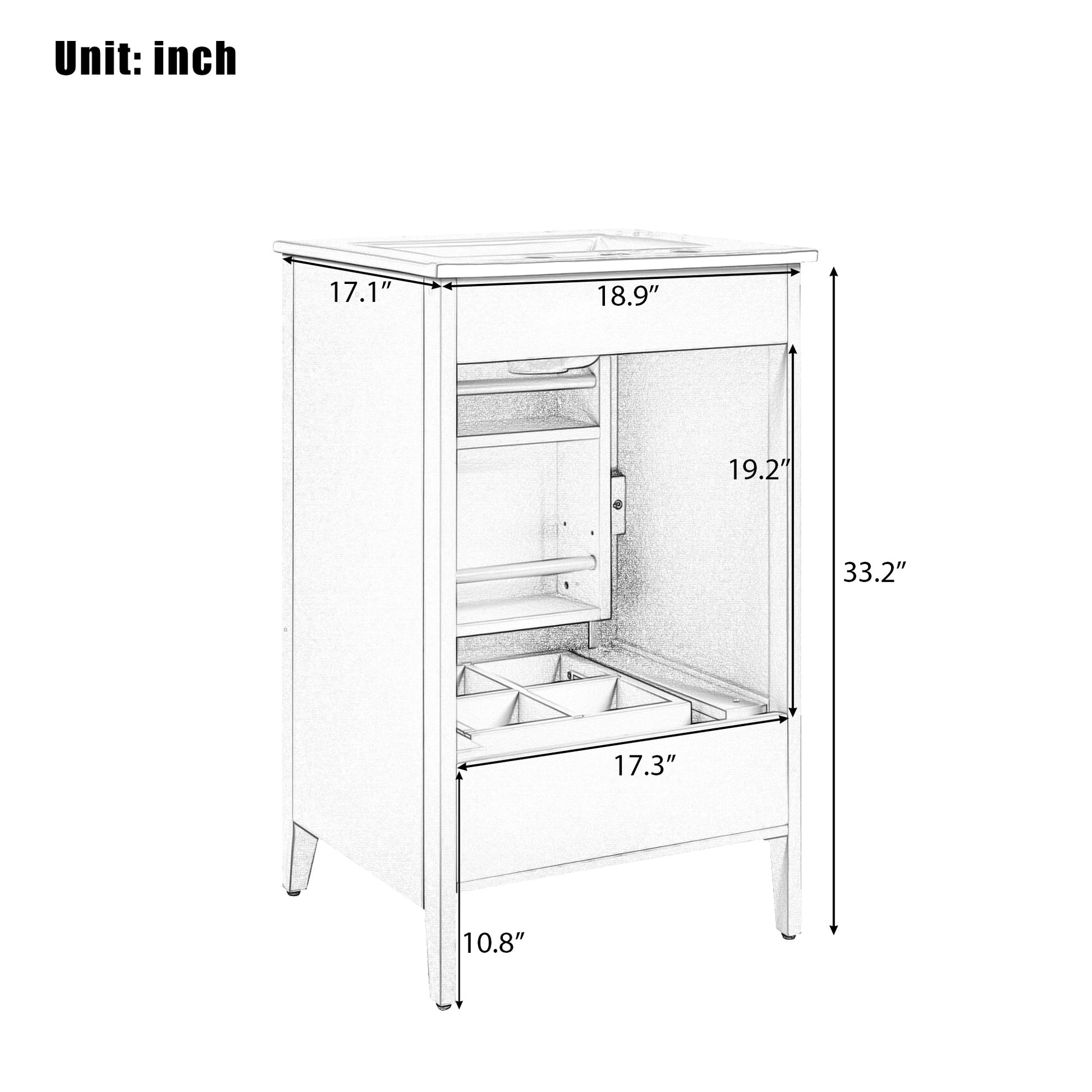 20.3" Bathroom Vanity With Sink, Functional Drawer, Door Shelf, Soft Closing Door, White White Acacia Wood,Ceramic Mdf