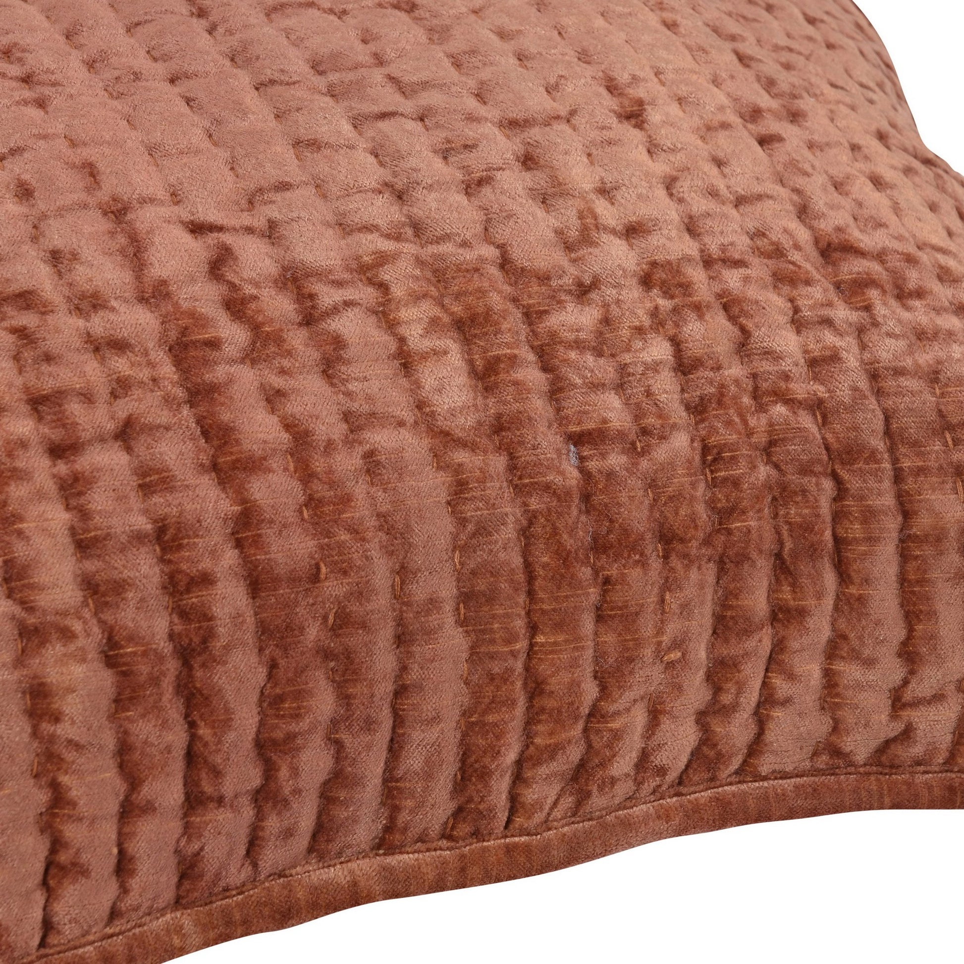 Bili 108 X 96 Stitched Rayon Velvet King Size Quilt, Polyfill, Orange Brown King Burnt Orange Velvet