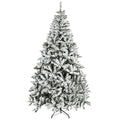 Homcom 7.5' Tall Unlit Snow Flocked Pine Artificial Christmas Tree With Realistic Branches, Green Green Plastic