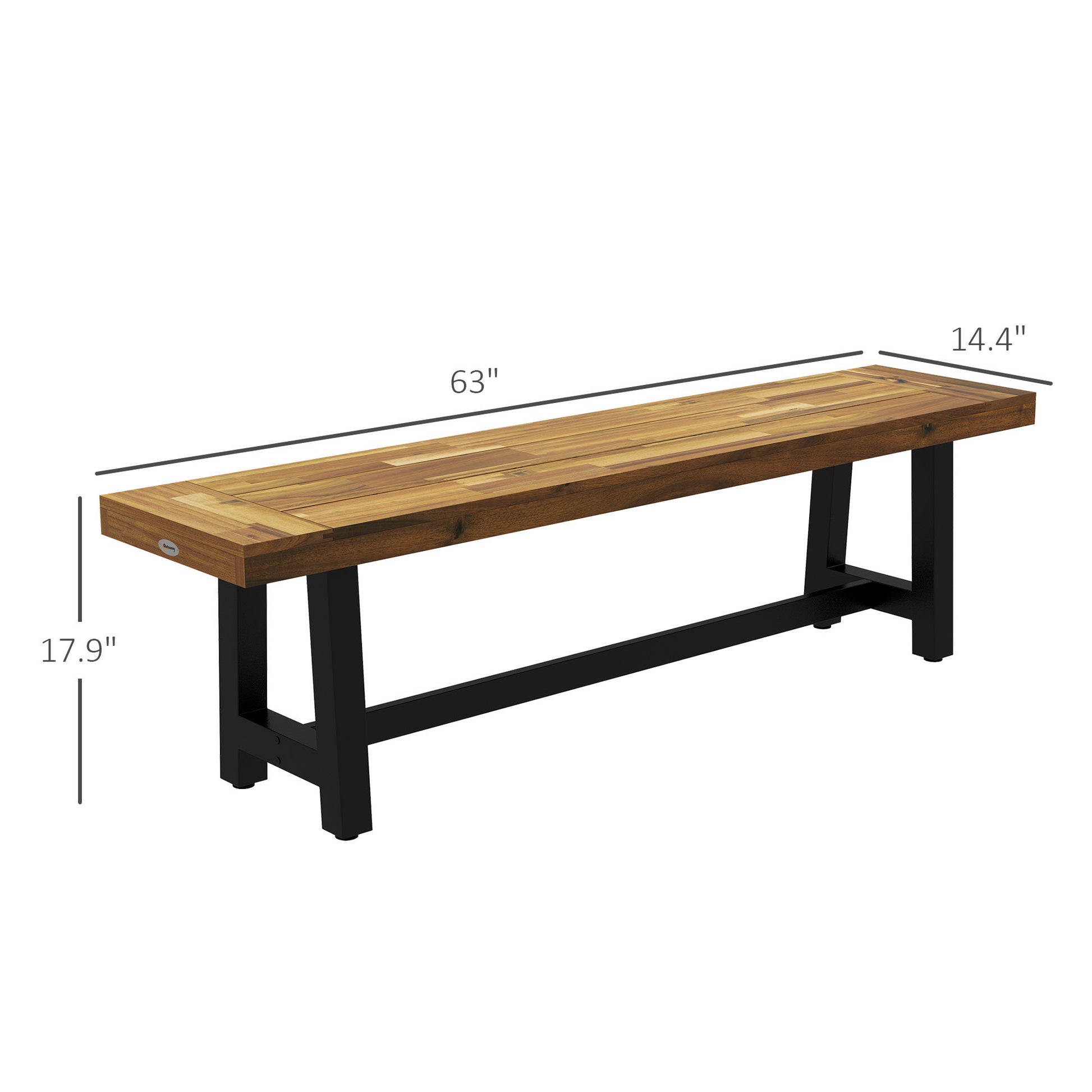 Outsunny Wooden Outdoor Garden Bench, Park Bench With Acacia Wood Seat, Front Porch Bench With Metal Frame For Conservatory, Poolside, Deck, 63" X 14.25" X 18", Natural Natural Steel