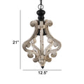 13 Inch 1 Light Chandelier, Classic Fir Wood Scrollwork, Iron, White, Black White Black Metal & Wood