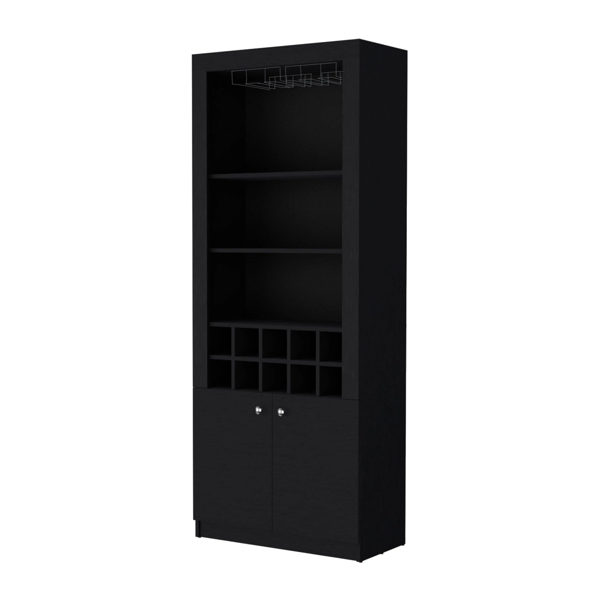 Black Bar Cabinet With Wine Storage And Three Shelves Standard Black Shelves Included Wood