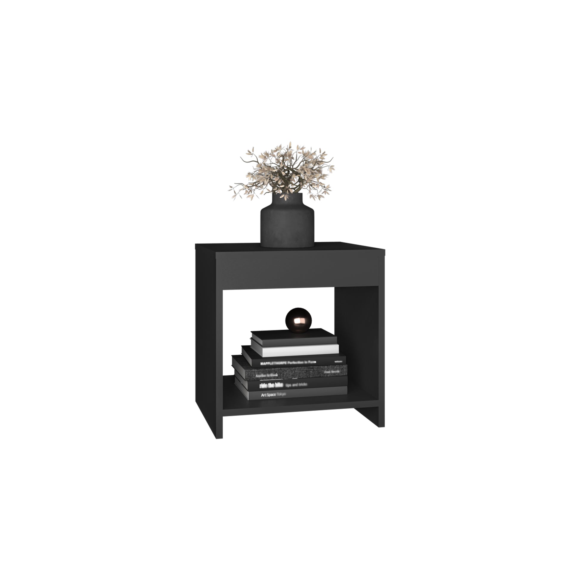 Chroma 16.5" Tall Minimalistic Nightstand With Open Shelf Black Bedroom Rectangle Modern Particle Board