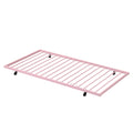 Full Size Metal House Bed With Fence, With Trundle, Pink Full Pink Metal