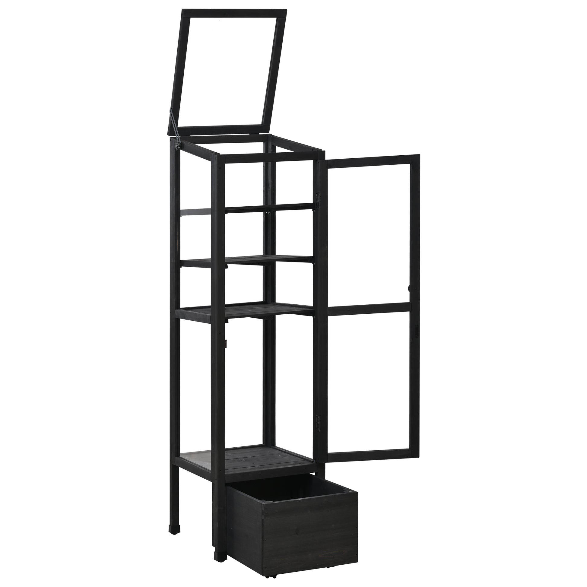 62.4Inch Height Wood Garden Greenhouse Balcony Portable Mini Cold Frame With Movable Storage Box And Adjustable Shelves For Outdoor Indoor Use, Black Black Garden & Outdoor Casual Wood