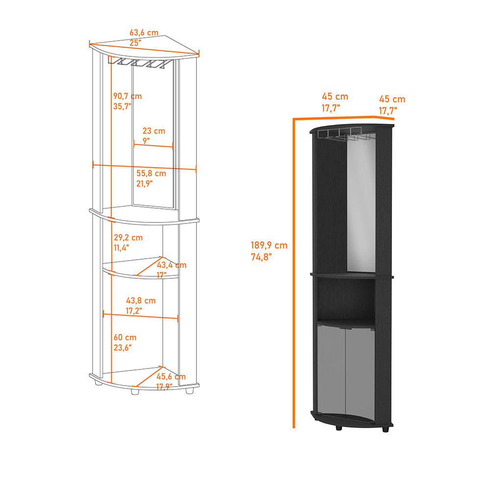 Oregon Corner Bar Cabinet, 3 Tier Shelf With Glass Rack Freestanding Black Primary Living Space Shelves Included Contemporary Pine Particle Board Engineered Wood