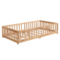 Full Size Floor Bed With Door,Solid Wood Platform Bed Frame With Fence,Suitable For Children,Pine Wood,Natural Full Natural Wood