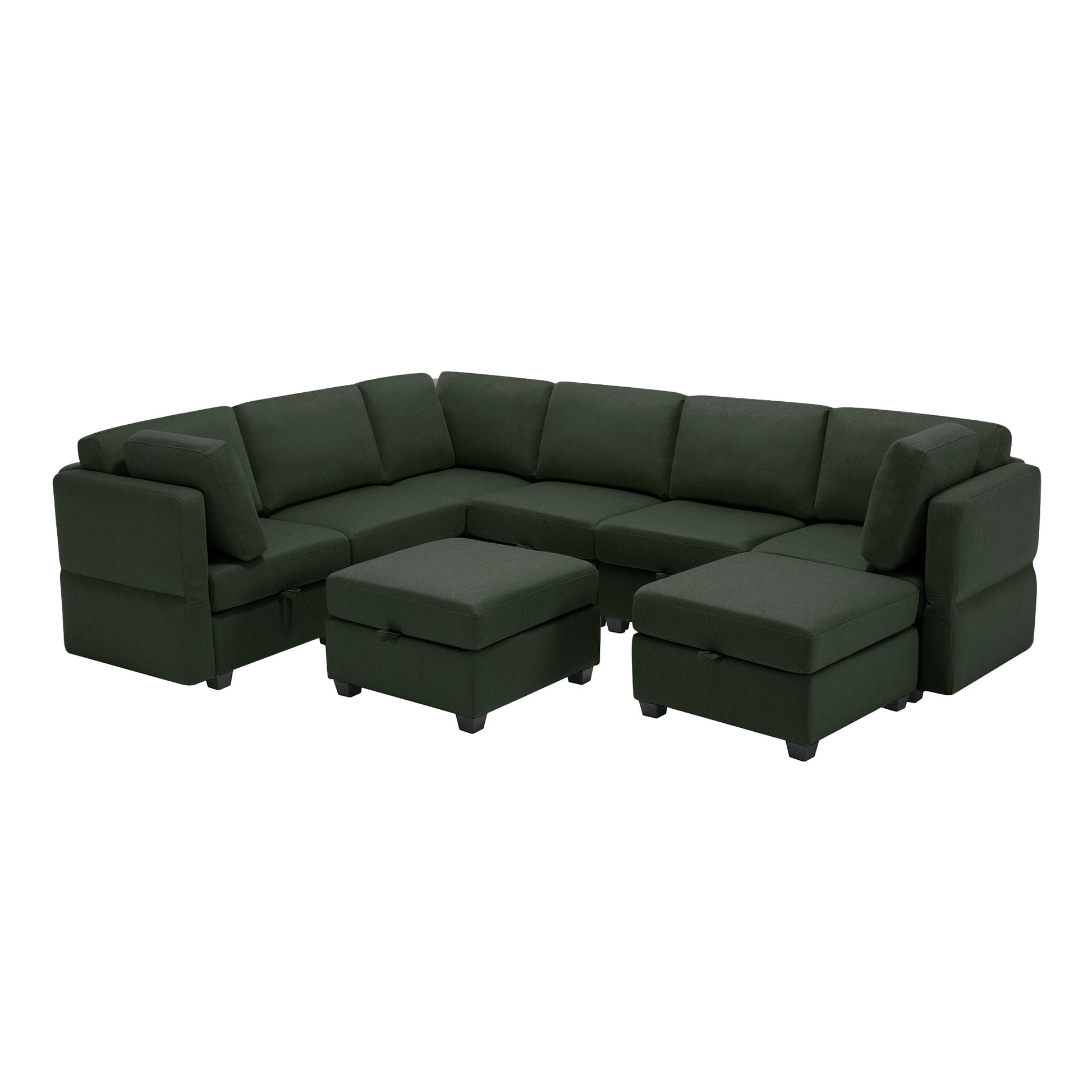 Modular Sectional Sofa With Storage Seat Oversized U Shaped Couch With Reversible Chaise Sofa Set With Ottoman,Ultimate Comfort 6 8 Seater Couches With Adjustable Arms And Backs For Living Room Green Green Polyester 6 Seat