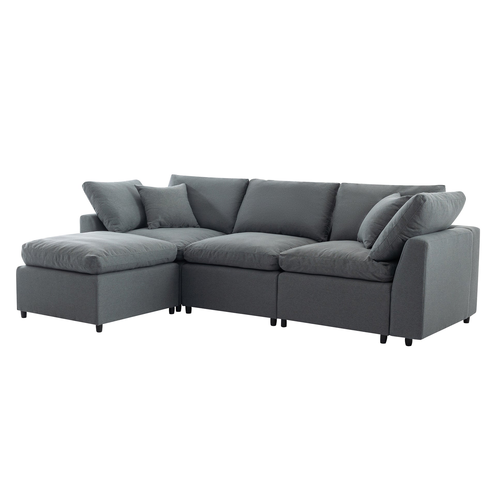 Down Filled Upholstery Convertible Sectional Sofa, L Shaped Couch With Reversible Chaise Dark Gray Polyester 4 Seat