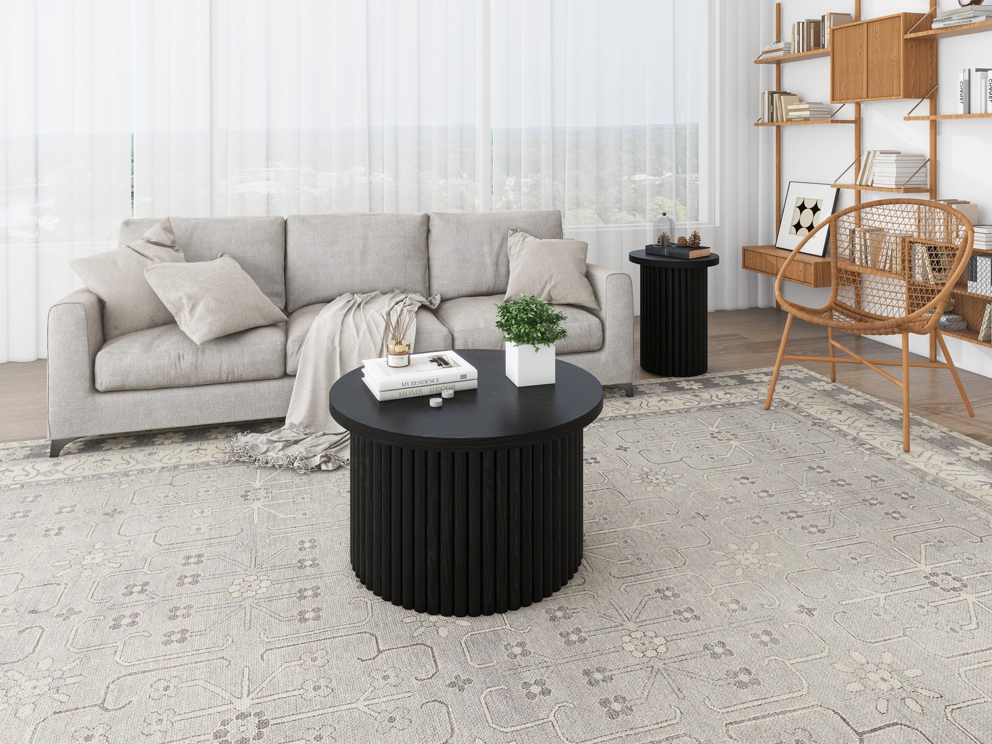 Coffee Table Set Of 2 ,Round Coffee Table,Modern Side Tables Accent End Table For Living Room ,Apartment Black Modern Round Coffee & End Tables Mdf