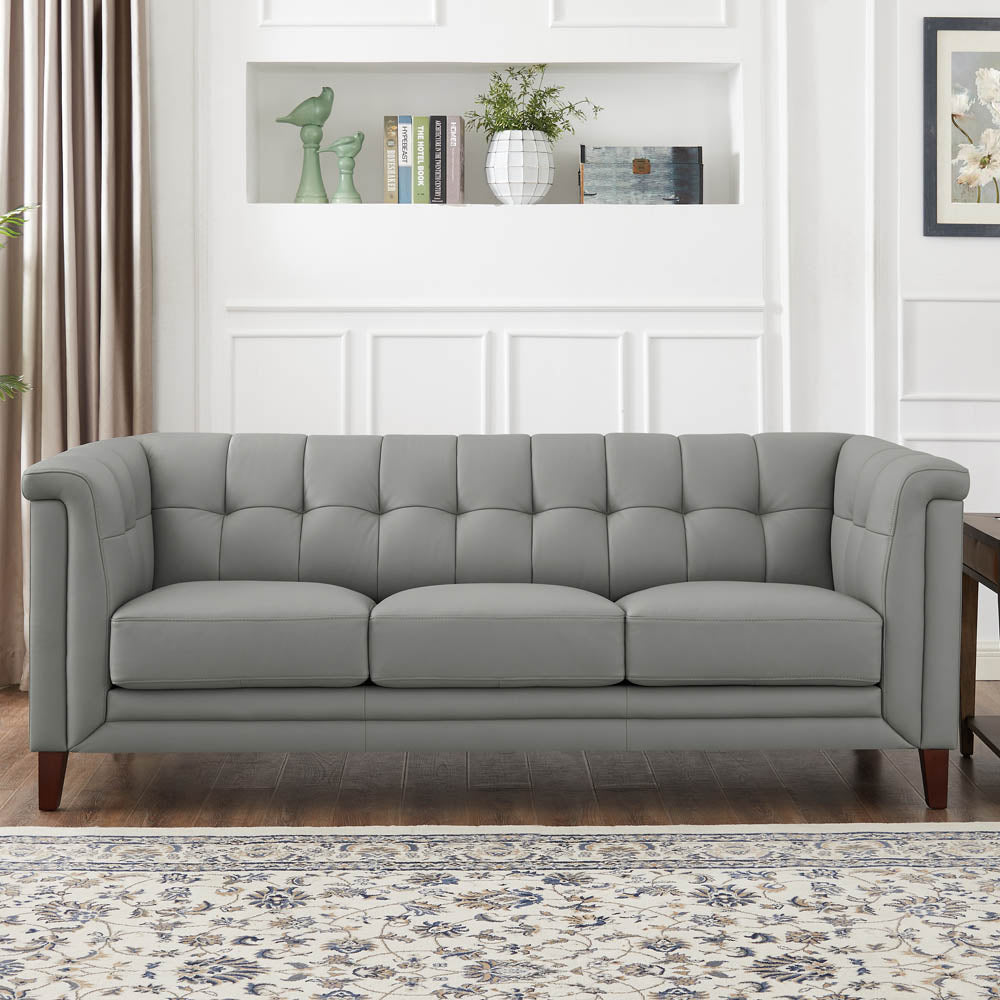 Arvo Leather Sofa Silver Grey Down Filling Genuine Leather 3 Seat