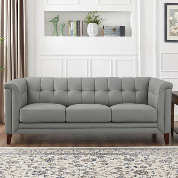 Arvo Leather Sofa Silver Grey Down Filling Genuine Leather 3 Seat