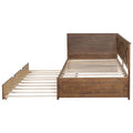 Twin Size Wood Daybed With Trundle And Rustic Guardrail, Ancient Brown Box Spring Not Required Twin Brown Wood Bedroom Solid Wood Mdf