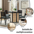 5 Piece Rattan Round Dining Table Set, Wood Table With Hexagonal Base And Upholstered Chairs For Dining Room, Kitchen,Indoor Use, Black Gray Wood Dining Room Solid Wood Rubberwood Round Dining Table With Chair Wood Wood Black Seats 4 Traditional Round