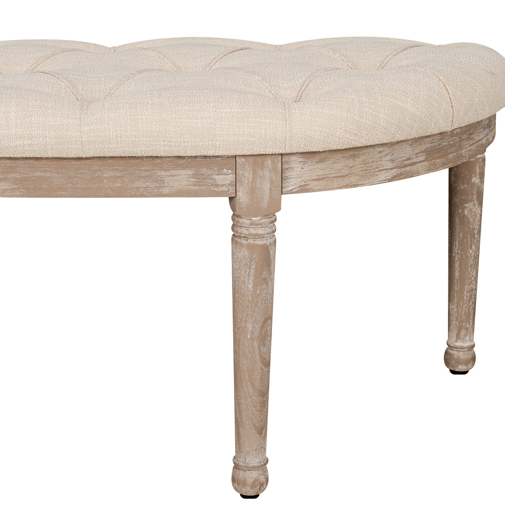 48" Halfmoon Entryway Bench Tufted Semi Circle Ottoman Bench Seat French Style Upholstered Bed End Bench For Foyer Mudroom Bedroom Beige Light Brown Bedroom Medium Soft French Country Wood Memory Foam Linen