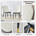 Table And Chair Set.A Morden Table With White Imitation Marble Patterned Stone Burning Tabletop With Golden Metal Legs.Paried With 4 Chairs With Pu Leather Backrest And Black Metal Legs. Black,White Gold Seats 4 Metal,Sintered Stone