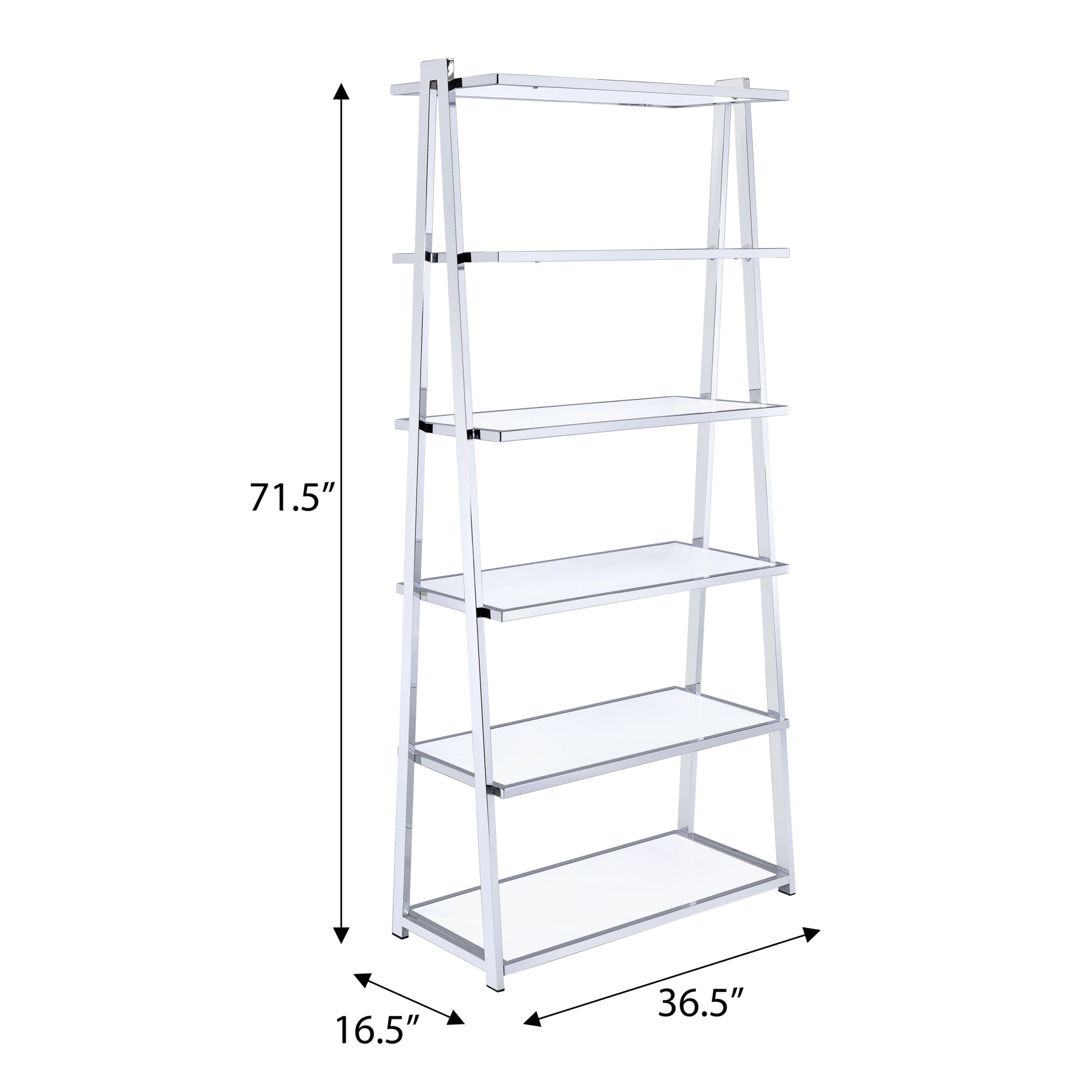 White And Chrome Bookshelf With 6 Shelves 6 White Vertical Wood Metal