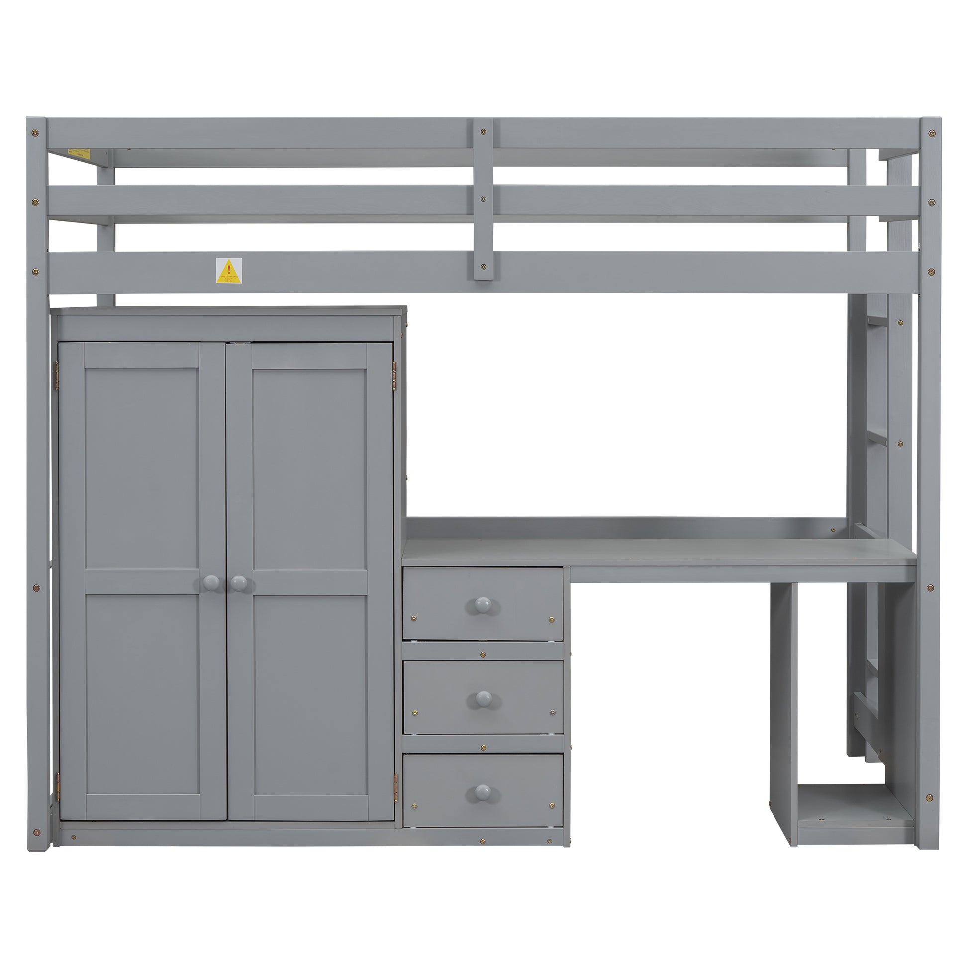 Twin Size Loft Bed With Wardrobe, Desk And Storage Drawers, Gray Twin Gray Pine