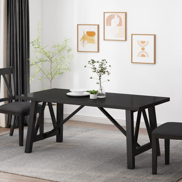 Dining Table Matte Black Solid Wood Mdf