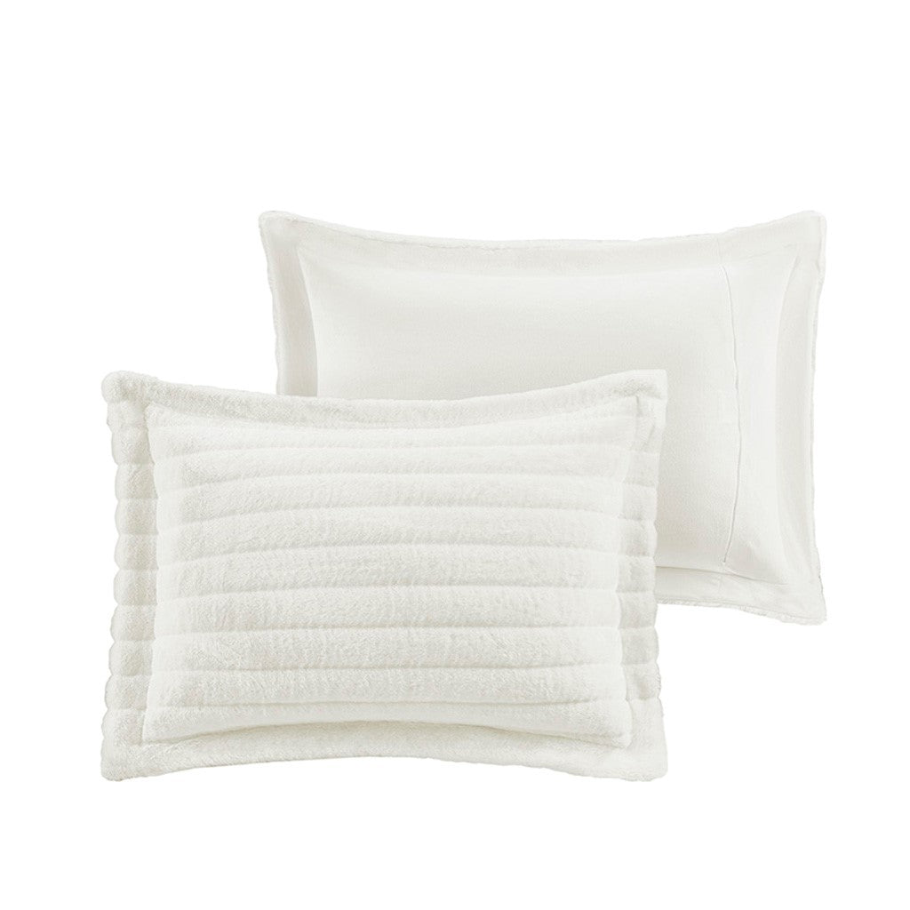 Faux Fur Comforter Set King Ivory Polyester