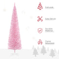Homcom 7' Artificial Pencil Christmas Tree, Slim Xmas Tree With 499 Realistic Branch Tips And Plastic Stand, Pink Pink Polyvinyl Chloride