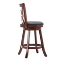 24 Inches Swivel Wooden Counter Stool With Geometric Back, Brown Brown Wood Fabric