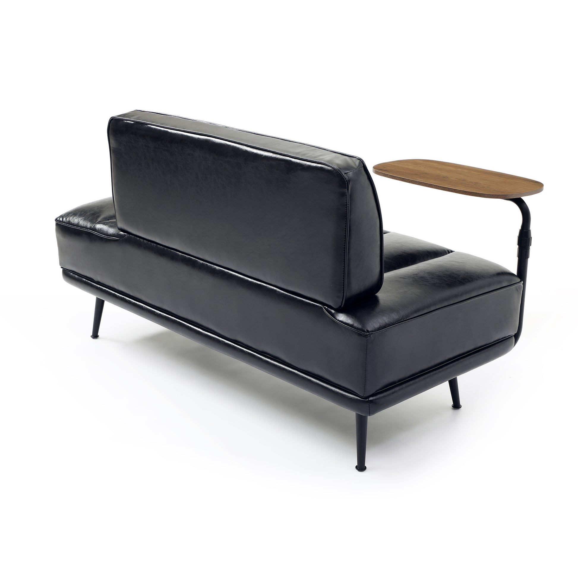 55"Inch Width Modern End Of Bed Bench,Black Faux Leather Upholstered With Side Table, 360 Degree Swivel Tray Couch,Entryway Ottoman,Window Bench With Metal Legs For Bedroom, Living Room Black Faux Leather Wood Primary Living Space Modern Foam Pu Leather