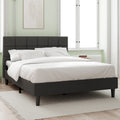 Upholstered Platform Bed Square Stitch King Grey Wood Upholstered