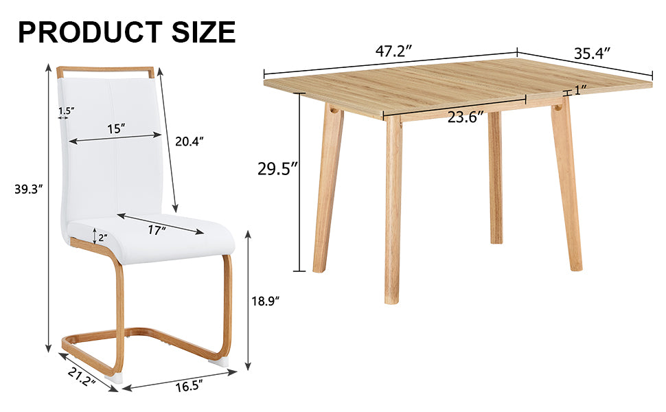 Wood Colored Mfc Desktop With Rubber Wooden Legs, Foldable Computer Desk, Foldable Office Desk, Modern Pu Leather High Backrest Soft Cushion Side Chair With Wood Grain Metal Legs. Zd 1545 C 1162 Wood Seats 6 Wood