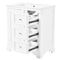 30 Inch Bathroom Vanity Cabinet With Ceramic Basin, 3 Drawers And Adjustable Shelves White Bathroom Solid Wood Mdf