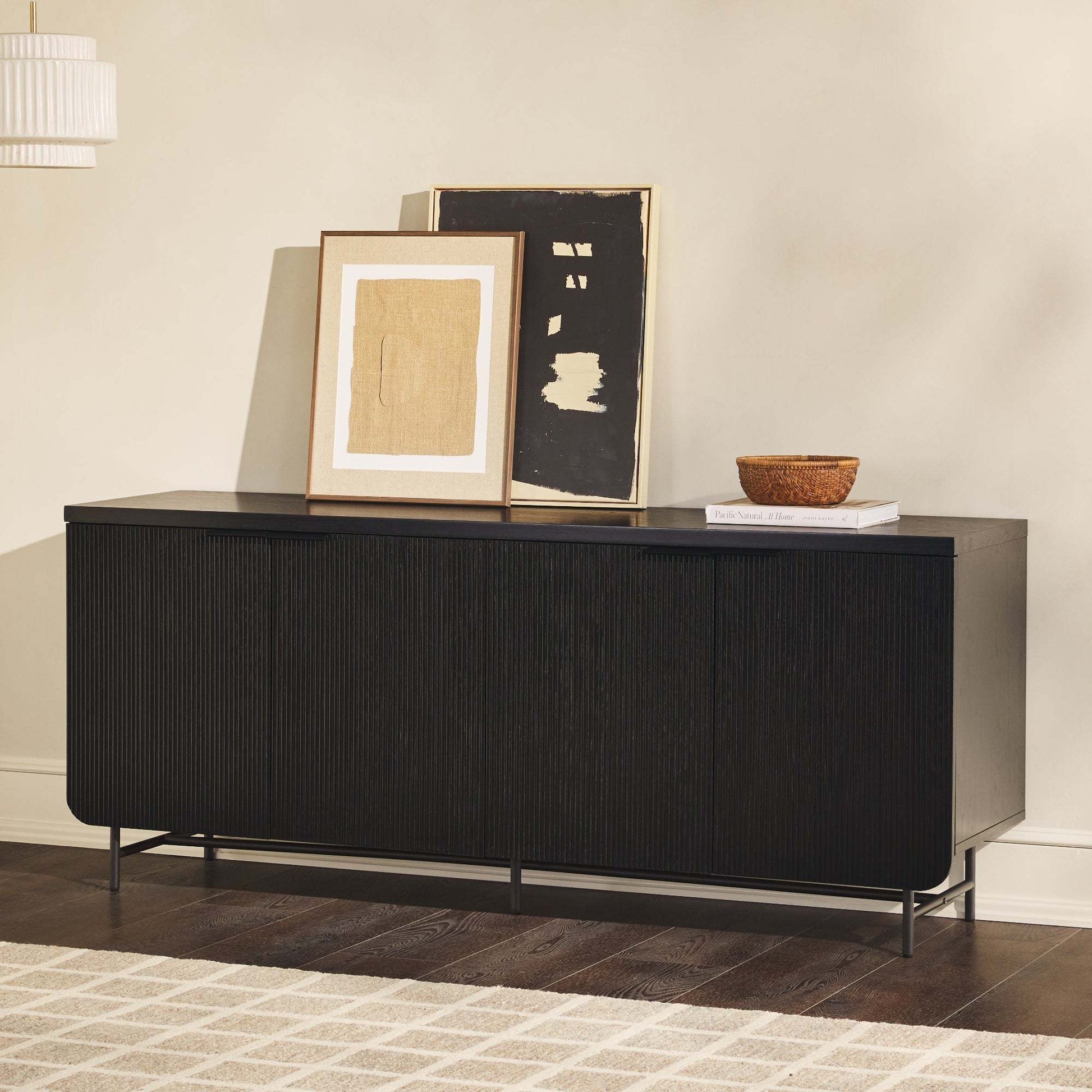 Modern Scandi Fluted Door Sideboard Black Black Mdf Mdf