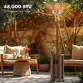 48,000 Btu Propane Patio Heater With Tabletop, Double Layer Stainless Steel Burner And Safety Protection System, Outdoor Patio Heater With Wheels For Home&Commercial Use In Backyard, Garden Brown