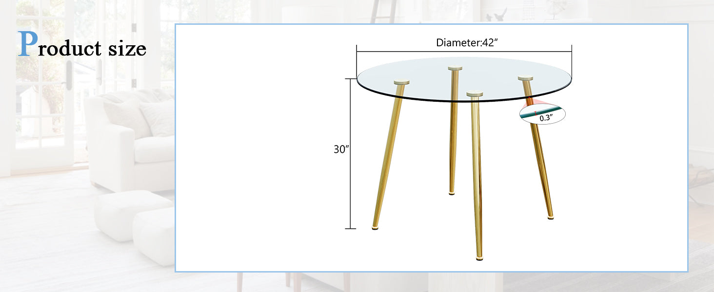 Round Dining Table With Glass Top, Gilded Metal Legs, Exquisite Living, Starting From The Details, The Gold Legs Show An Extraordinary Texture, Which Is The Finishing Touch To Your Home Transparent Glass Metal