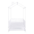 Twin Size Metal House Bed With Fence, With Trundle, White Twin White Metal