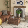 Homcom Farmhouse Coffee Table With Storage, Center Table With Hinged Lift Top And Hidden Space, Square Coffee Table For Living Room, Distressed Brown Brown Particle Board