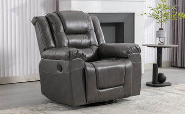 360 Swivel And Rocking Home Theater Recliner Manual Recliner Chair With Wide Armrest For Living Room,Bedroom, Grey Grey Foam Pu
