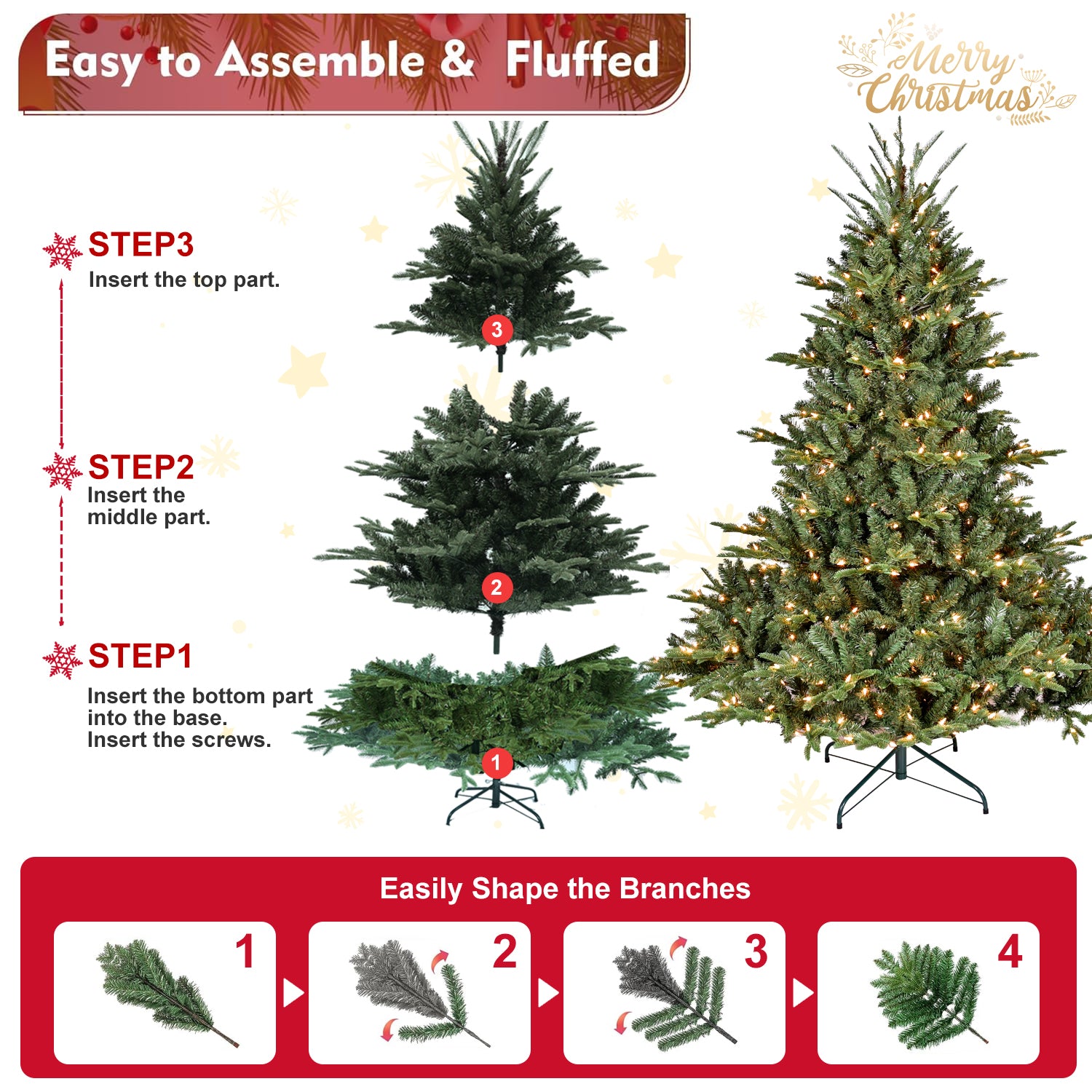 7.5Ft Christmas Tree Simulate Nature Advanced Materials Premium Hinged Spruce Artificial Douglas Firs Tree, Christmas Holiday Party Atmosphere Decoration Year Celebration Pe Pvc Xmas Tree Green