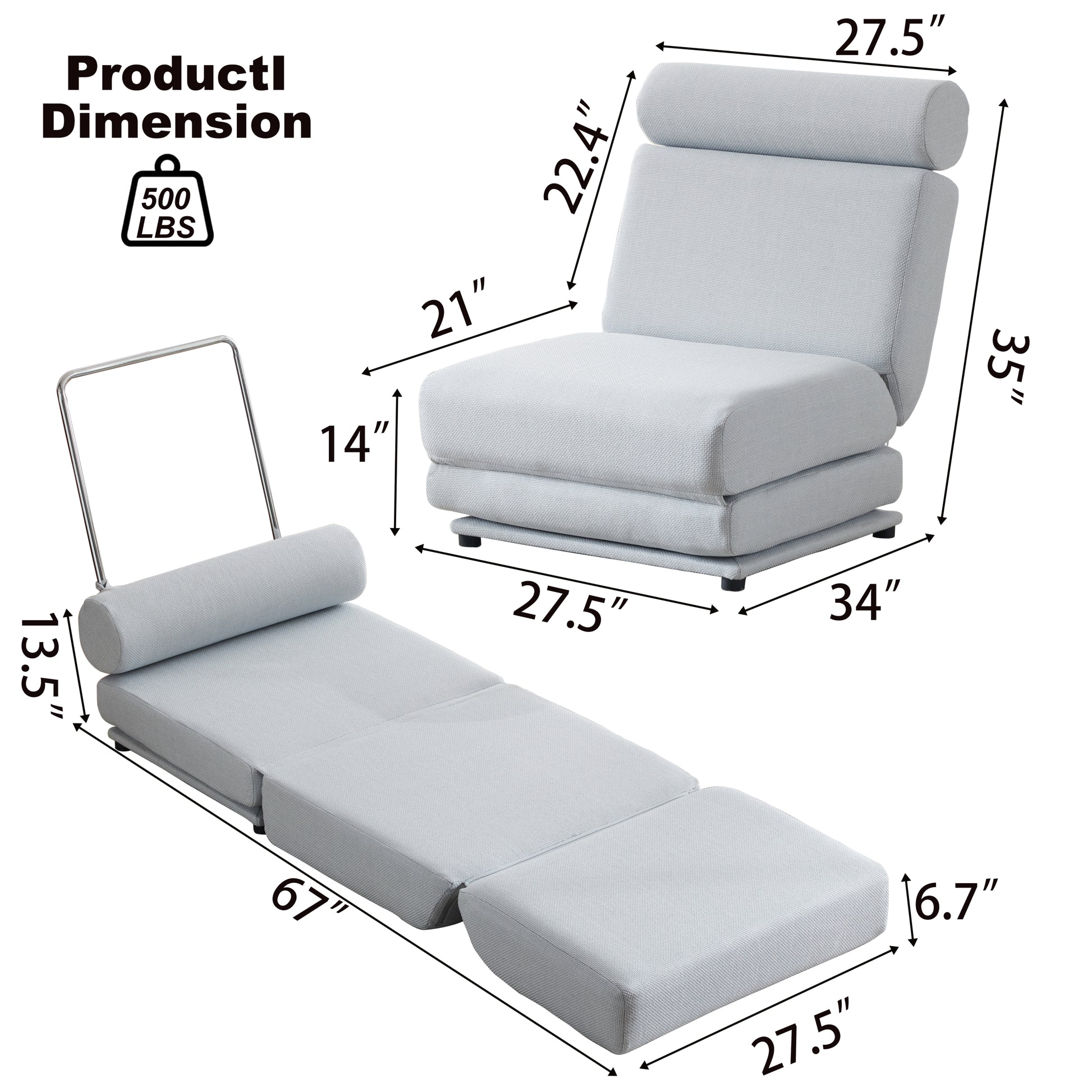 Single Sofa Chair Foldable Single Sofa Bed With Pillow,Portable Foldable Sofa Bed,Leisure Sofa Chair,Easy To Store,Made Ofand Wearable Linen Light Grey Blue Primary Living Space Modern Foam Linen